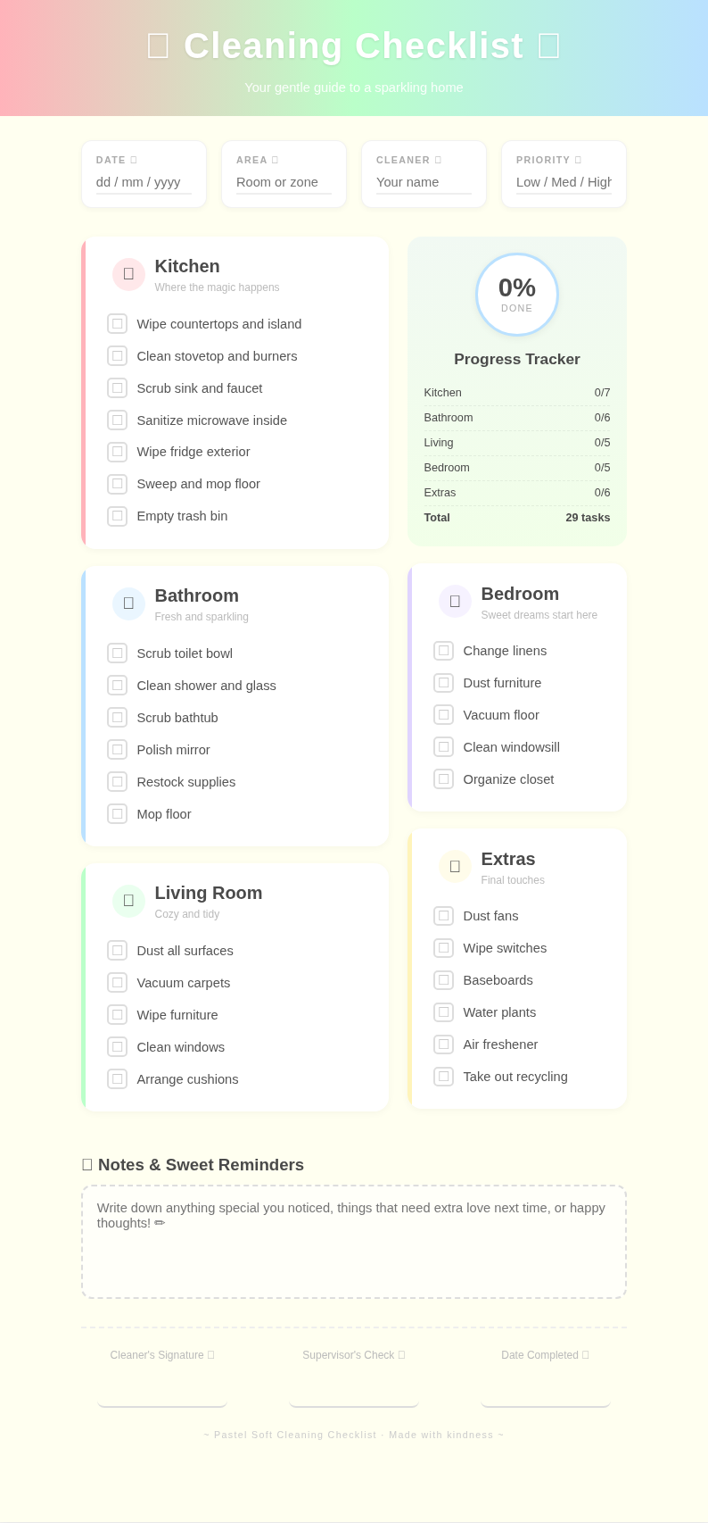 Pastel soft cleaning checklist